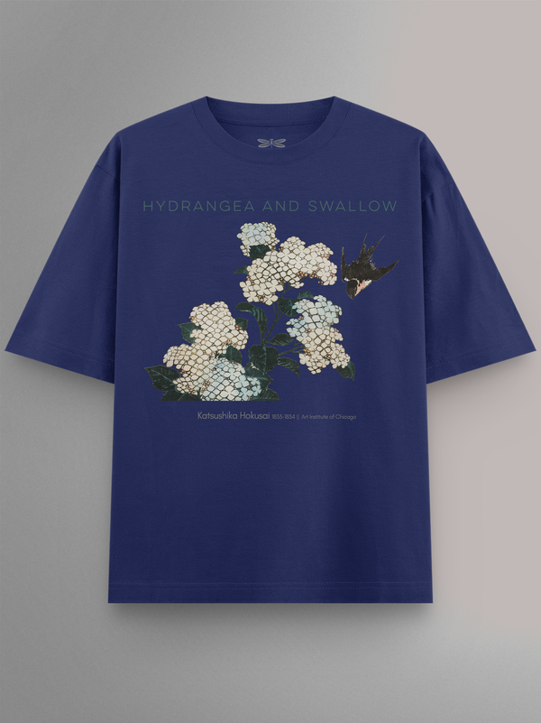 Hydrangea and Swallow Oversized T-Shirt