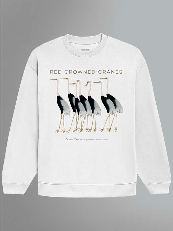 Red Crowned Cranes Oversized Sweatshirt